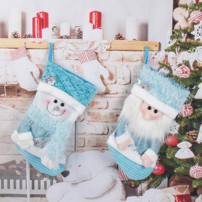 China Beautiful Blue Cloth Christmas Stocking Hanging Christmas Tree Decorations Home Decor for sale