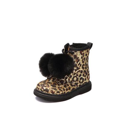 China Around 2021 Leopard Printing Glitter Chunky Children Boots For Girls Kids Winter Sport Shoes For Kids for sale