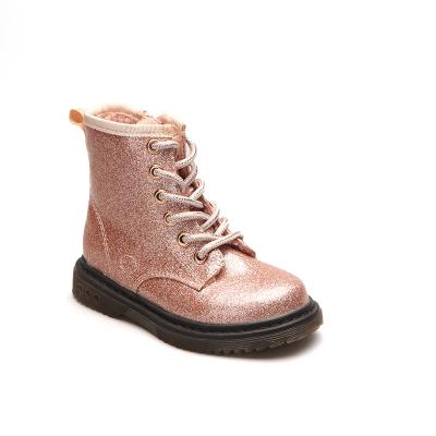 China Around 2021 wholesales popular kids zipper lace flat fur striping varnish warm keeping waterproof boots for girl for sale