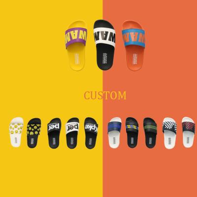 China Latest Designer Custom Anti-Slippery Slides Thick Home Unisex Boy And Girl Luxury PU Slippers With Outsole Cute Cartoon Kid Shoes Summer for sale