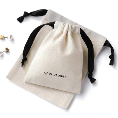 China Fashion Logo Canvas Cotton Drawstring Pouch Customized High Quality With Silk String Storage Jewelry Packaging Bag for sale