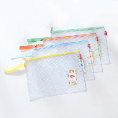 China 100% eco-friendly office supplies travel accessories custom clear a4 pocket size PVC mesh document bag with zipper for sale