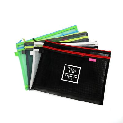 China Recyclable Korean Foldable Eco - Friendly Black Zippered Two Compartment Pencil Case With Stationery for sale