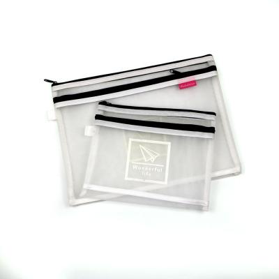 China Recyclable custom clear nylon mesh zipper folder bag a4 travel storage bag document pocket for sale