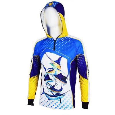 China Antibacterial men's 100% polyester coolmax eyelet sublimated printed long sleeves with hood zip up fishing jacket for sale