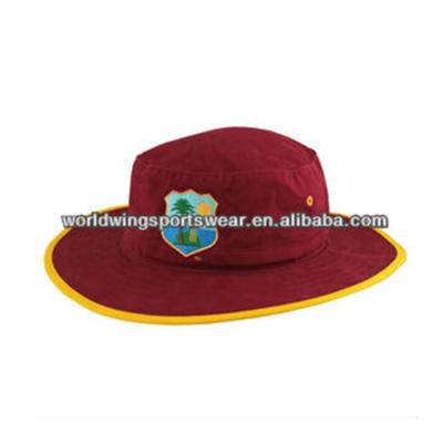 China Sporty Men's 100% Brushed Cotton Twill Embroidered Dark Red And Gold Brim Fashion Sports Cricket Hat for sale