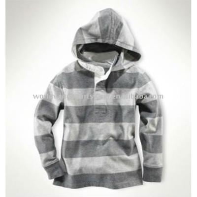 China Antibacterial Mens Cotton Rugby Hoodie Gray And White Striped Shirt for sale