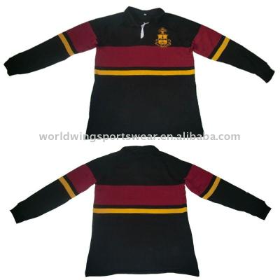 China Antibacterial Men's Black And Brown Striped Long Sleeve Rugby Shirt for sale