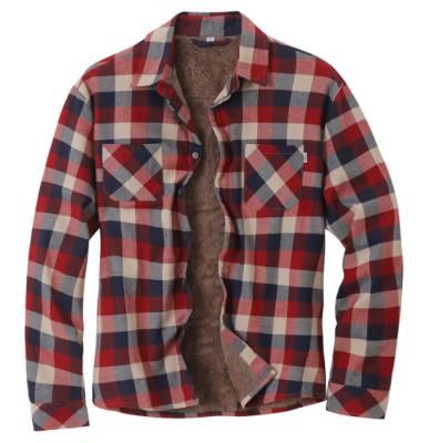 China Custom Anti-Pilling Mens Red Polycotton Long Sleeves With Heavy Fleece Lining Warm Winter Flannel Shirt for sale