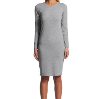 China 100% GSM 100% Cotton L/S Mid Length Organic Worsted Dress Anti-Static Women's Regular Fit Scoop Neck Light Gray 150 for sale