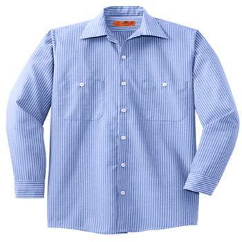 China Anti-pilling Mens 65/35 Poly/Cotton Open Collar 7 Buttons Including Button At Neck Two Pockets Long Sleeve Striped Industrial Work Shirt for sale