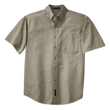 China Khaki Chest Buttoned Left Pocket Mens 100% Cotton Anti-Pilling Collar Short Sleeve Twill Shirt for sale