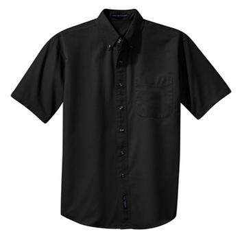 China Black Buttoned Left Chest Pocket Mens 100% Cotton Twill Short Sleeve Shirt for sale