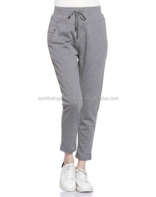 China Antibacterial Ladies Plain 65% Polyester 35% Light Gray Cotton High Waist With Drawstring And 2 Set In Pockets Leisure Pencil Pants for sale