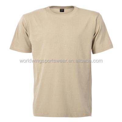 China Anti-Wrinkle Mens Custom 100% Cotton Summer Simple Beige Organic T-Shirt for sale