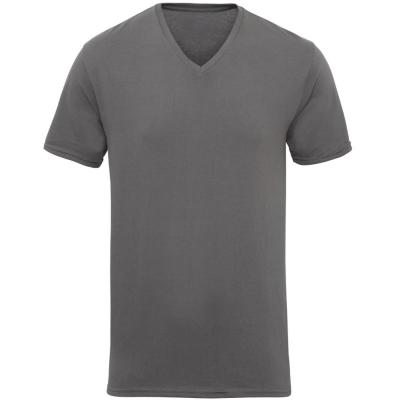 China Casual Mens Plain 100% Cotton Gray Or Navy Blue V Neck Short Sleeves Plain Summer Shirt for sale