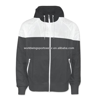 China Custom made plain 100% ripstop polyester breathable windrunner hoodie men's white and black jacket for sale