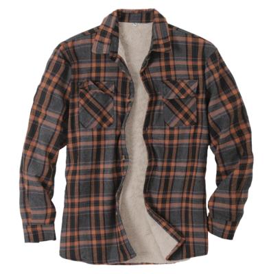 China Sustainable Mens Brown Cotton Outdoor With Fleece Lining Winter Plaid And Warm Velvet Shirt Jacket for sale