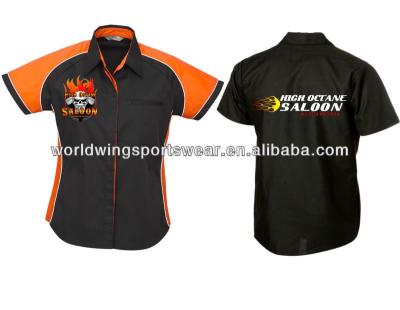 China Custom Windproof Twill Embroidered Ladies Polyester Work Uniform Black And Orange for sale