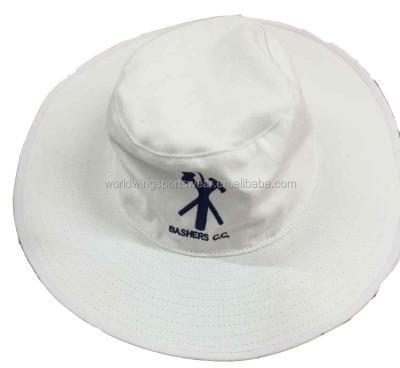 China Sporty Mens 100% Cotton Twill Embroidery White Band And Sweat And Green Liner Cricket Hat for sale