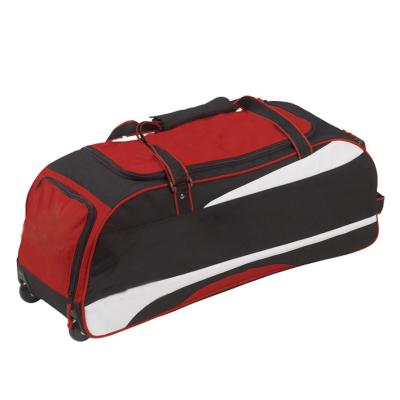 China Wheels Sports Bag Polyester Unisex Red Black And White Nylon With Zipper Pockets And Wheels Sports Bag for sale