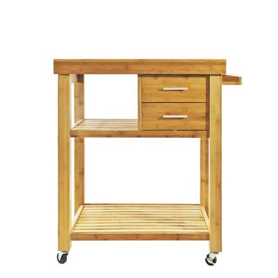 China Eco-friendly Material Rolling Kitchen Island Cart Bamboo Wooden Cart With Towel Rack Drawer Shelves for sale