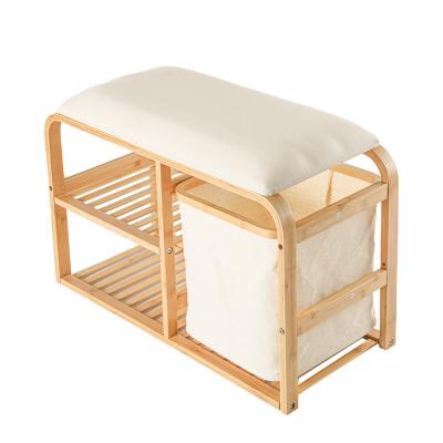 China Expandable Foldable Clothes Hamper Shoes Rack Bench Organizer Wooden for sale