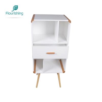 China 2019 Morden New Design Cheap White MDF and Solid Wood Legs Side Table and Bedroom Living Room Decorative Storage Cabinet for sale