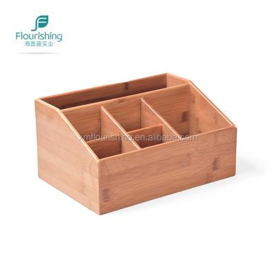 China Eco-friendly bamboo wooden kitchen tableware storage box with 6 compartments for kitchen spoon fork cloth for sale