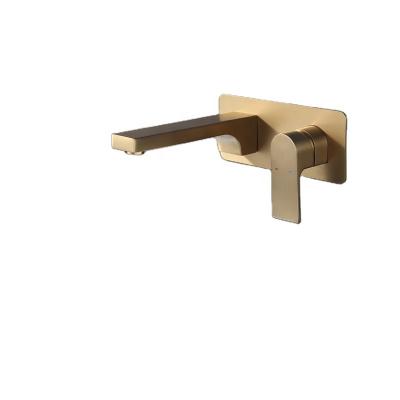 China Wall Mounted Gold Basin Concealed Copper Wall Mounted Faucet Hot And Cold Mixed Swept Water Concealed Inter-deck Basin Gold Faucet for sale