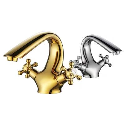 China Metered Faucets Double Handle Basin Sink Faucet Hot And Cold Brass Basin Bathroom Faucet Antique Brass for sale