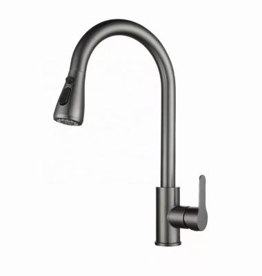 China Pull Out Spray 304 Stainless Steel Gun Gray Black Frosted Cold And Hot Rotary Drawing Kitchen Basin Sink Faucet for sale