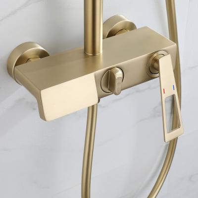 China With slide bar china bestselling european triple function luxury copper shower set gold shower faucet brushed rainwater for sale