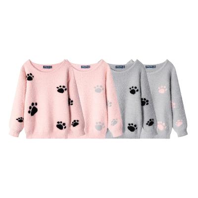 China Gabby Loop Kids Girls Pink Sweaters Paws Jacquard Breathable Soft and Mohair Warm Fluffy Sweater for Kids for sale