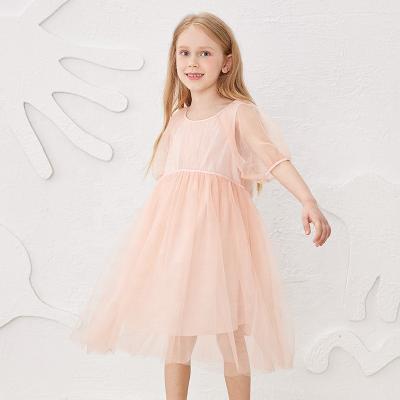 China 2022 Summer Fashion Gabby Loop Kids Breathable Bishop Sleeve Pure Pink Dresses For Toddler Girl Mesh Kids Dresses For Girls tutu for sale