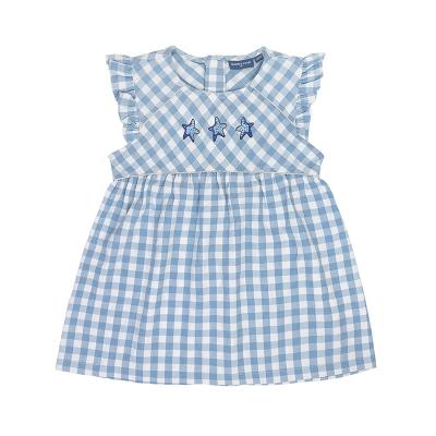 China Gabby Loop Kids Blue Cotton Girls Summer Anti-Static Plaid Dress Stars Child Summer Printed Dress for sale