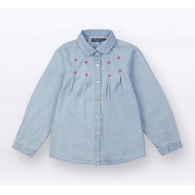 China Gabby Loop Kids Autumn Peter Pan Collar Long Sleeve Washed Breathable Button Down Jean Shirts Casual Cotton Soft Tops Kids Denim Blouse for sale