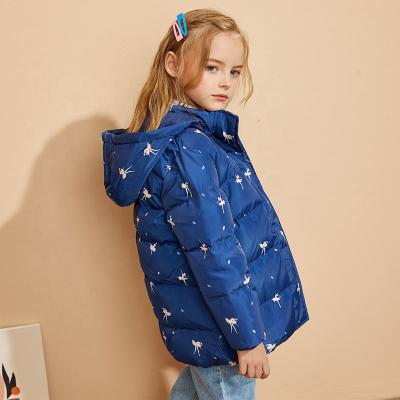 China Gabby Loop Winter Series Girls 80%White Duck Down Printed Coat Breathable Hooded Windproof Kids Stripper Jacket Quilted Bubble Down Coats for sale