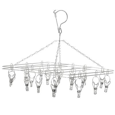 China Outside Cheap Stainless Steel Windproof Sock Clips 20 Clips Home Hanger Scarf Hat Hanging Socks And Underwear Drying Rack for sale