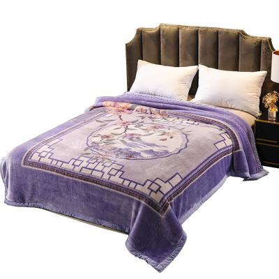 China Waterproof Cartoon Digital Printing Gray Purple Thick Raschel Blanket Multifunctional Blanket for sale