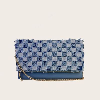 China PORTABLE Clutch Purse Ladies Plaid Denim PU Leather Party Bags Women Luxury Clutch Bag for sale