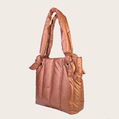 China PORTABLE Winter Down Travel Tote Bags Women Bags Handbag Tote Blank Thick Jacket Bag for sale