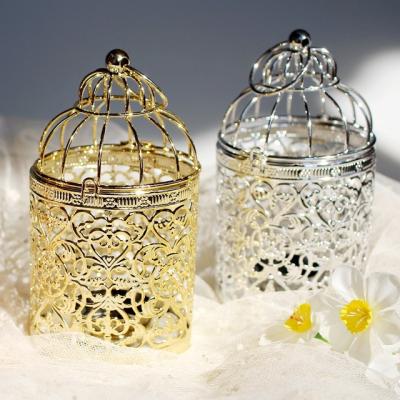 China Europe European Style Wedding Props Gold Plated Metal Craft Birdcage Candle Holder for sale