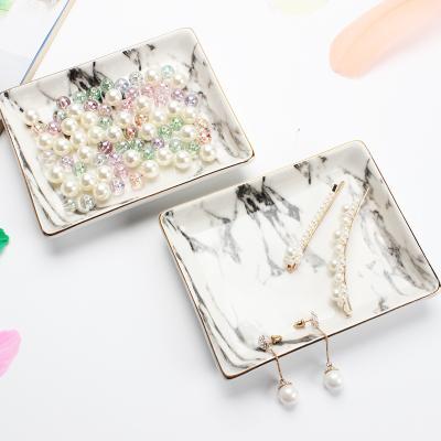 China Nordic Jewelry Tray Insti Wedding Ceramic Marble Gold Craft Jewelry Makeup Storage Dish for sale