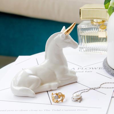 China Nordic simple modern ceramic craft unicorn jewelry tray style decoration desktop ornaments for sale