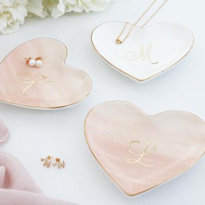 China Jewelry Tray Personalized Bridesmaid Custom Maid Proposal Gift Heart Ceramic Jewelry Tray for sale