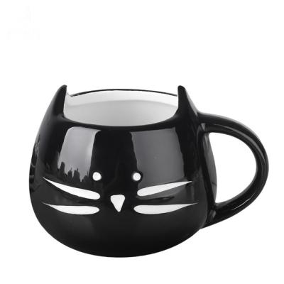 China Viable Practical Gifts Wholesale Cat Ceramic Cartoon Black and White Household Drinking Coffee Mug for sale