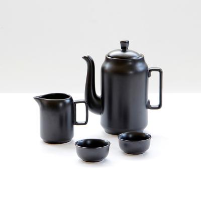 China Durable European Style Black Ceramic Teapot Matte Frosted Ceramic Afternoon Tea Set With Milk Cup for sale