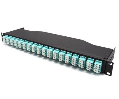 China Telecom Networks 1RU 144 Fiber Core OM3 OM4 SM OS2 MPO MTP Patch Panel Left View for sale