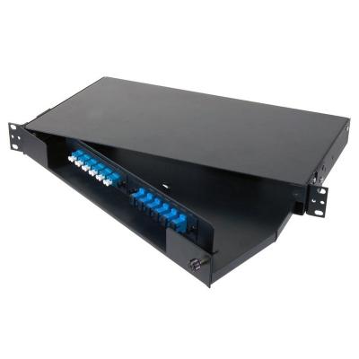 China Data Center Swing-out Fiber Optic Patch Panel 1U 24/48 Ports LGX Compatible for sale